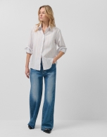 Camisa algodón con listas azules y beige