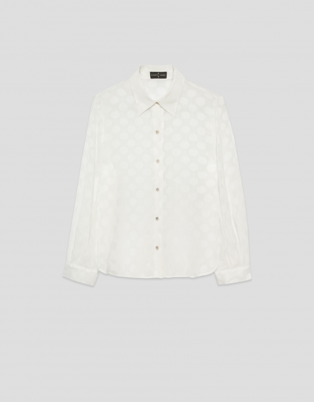 Camisa en bambula blanco con jacquard de círculos