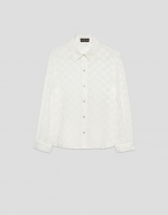 Camisa en bambula blanco con jacquard de círculos