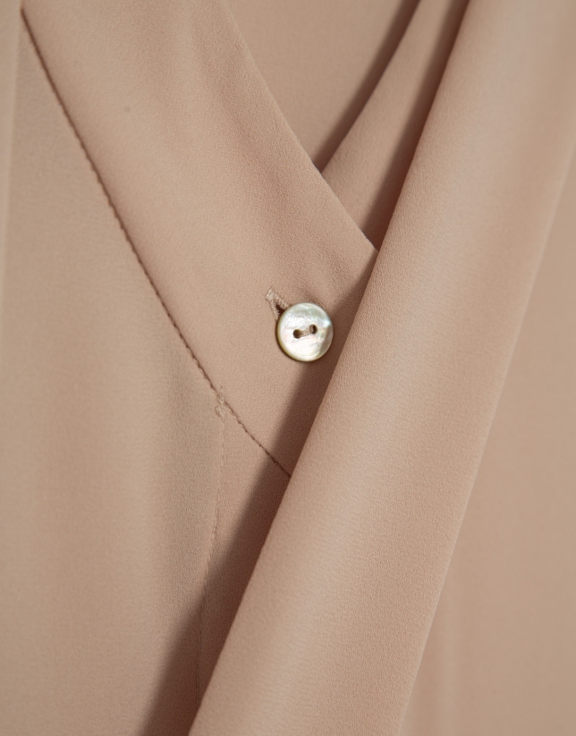 Beige oversized bow-neck blouse