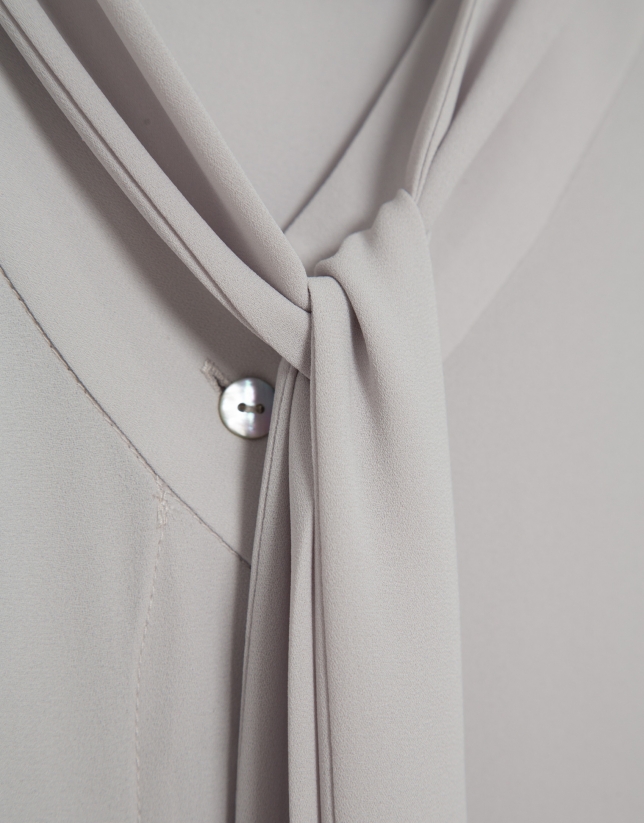 Oversized gray bow-neck blouse