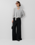 Oversized gray bow-neck blouse