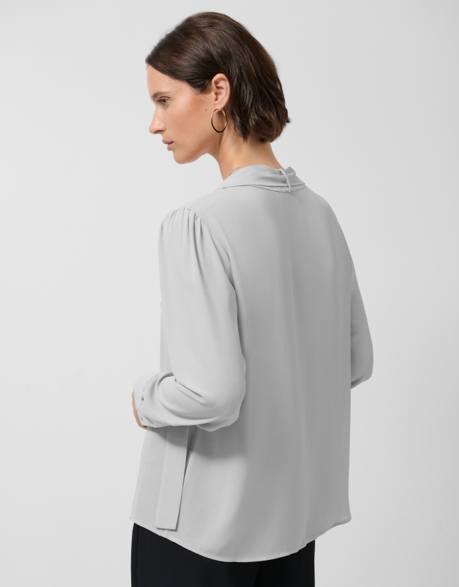 Oversized gray bow-neck blouse
