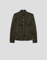 Camisa con pechera drapeada verde oscuro