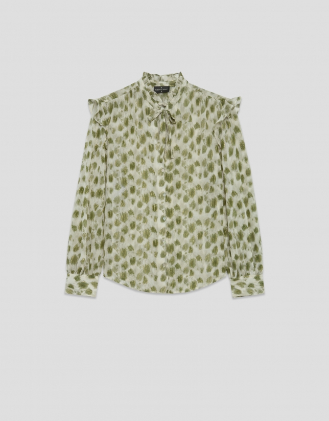 Blusa con volantes estampado manchas gris