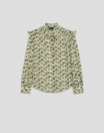 Blusa con volantes estampado manchas gris