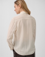 Camisa listas beige con lazada en cuello