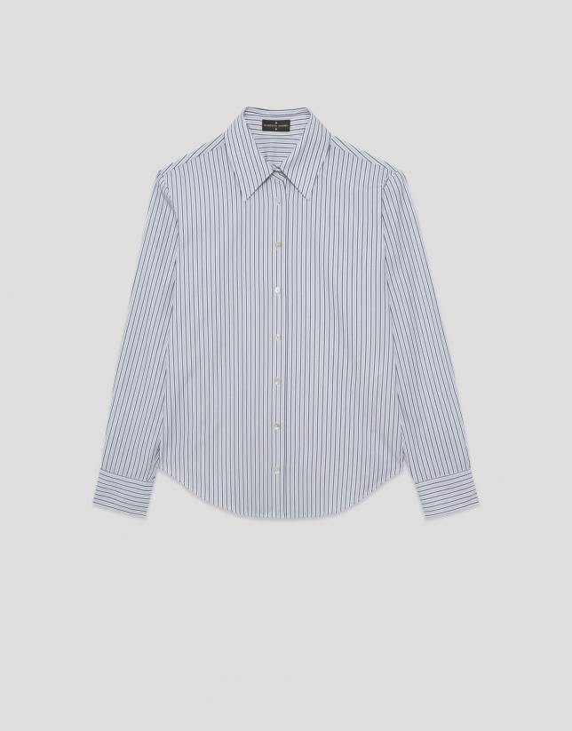 Navy blue striped men's shirt