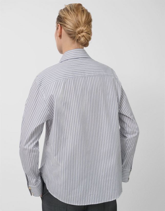 Navy blue striped men's shirt