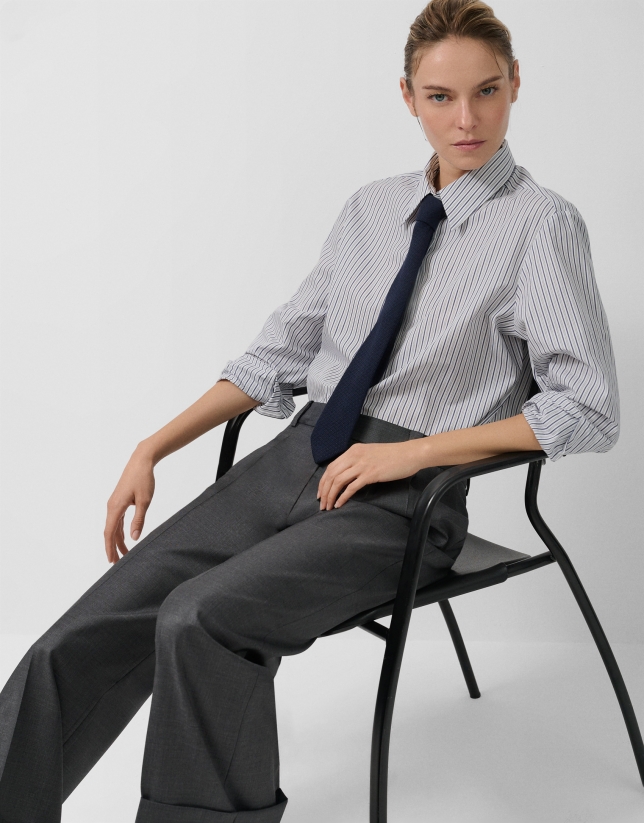 Navy blue striped men's shirt