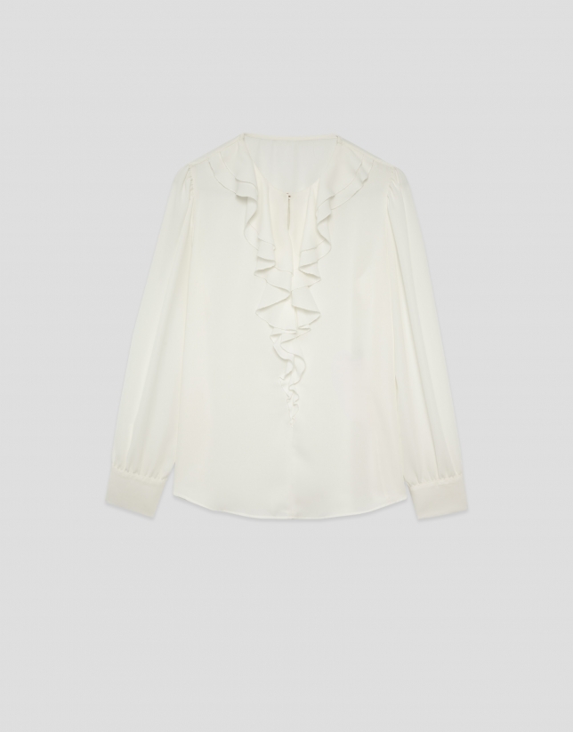 Blusa manga larga crudo con volante