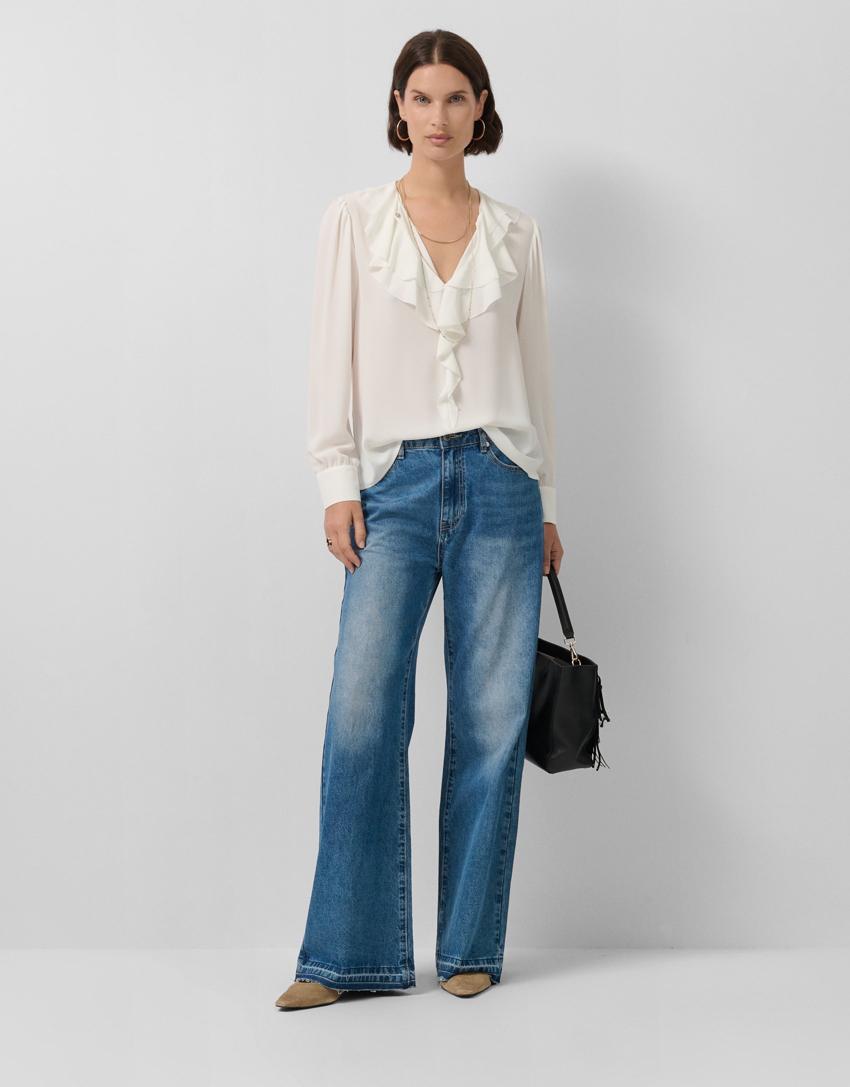 Blusa manga larga crudo con volante