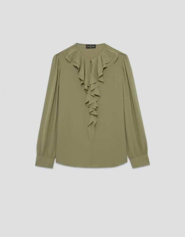 Blusa manga larga verde con volante