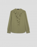 Blusa manga larga verde con volante