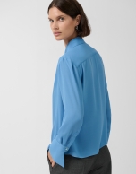 Blue crepe blouse with oversized cuffs