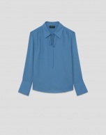 Blue crepe blouse with oversized cuffs