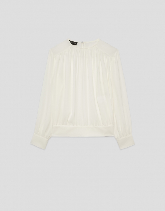 Blusa abullonada manga larga en crepé crudo