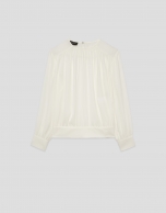 Blusa abullonada manga larga en crepé crudo