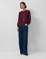 Blusa abullonada manga larga en crepé rojo