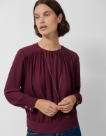 Blusa abullonada manga larga en crepé rojo