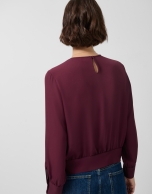 Blusa abullonada manga larga en crepé rojo