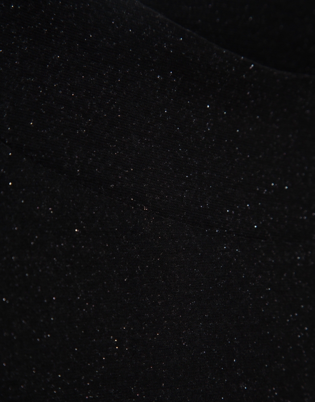 Black knit boat neck t-shirt with silver lurex