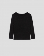 Camiseta cuello barco punto negro con lúrex plata