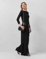 Black knit boat neck t-shirt with silver lurex