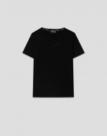Camiseta manga corta negra con aplicaciones en letras Verino