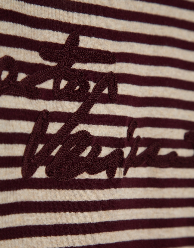 Burgundy striped long-sleeved T-shirt with signature