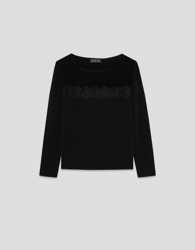 Black long sleeve t-shirt with plumeti tulle