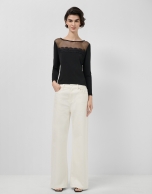 Black long sleeve t-shirt with plumeti tulle