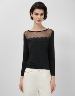 Black long sleeve t-shirt with plumeti tulle
