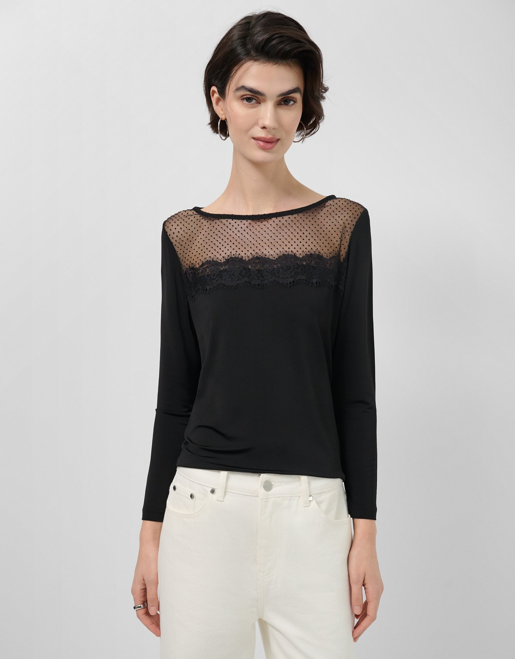 Black long sleeve t-shirt with plumeti tulle