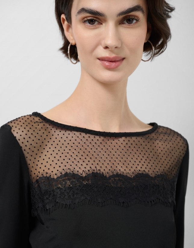 Black long sleeve t-shirt with plumeti tulle