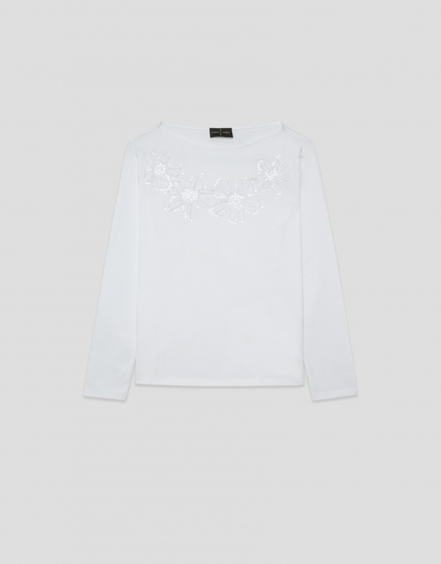 Camiseta manga larga blanca con bordado
