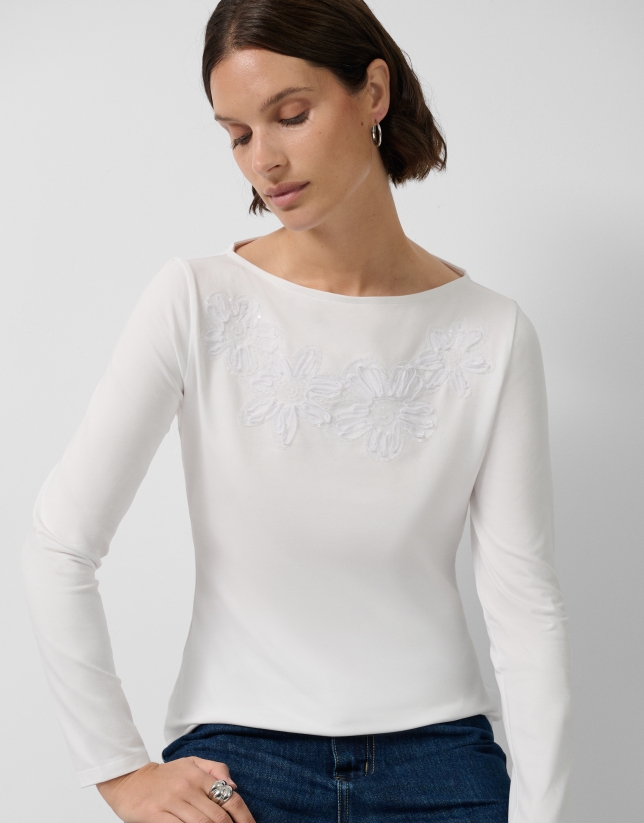 Camiseta manga larga blanca con bordado