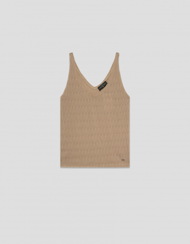 Beige knit T-shirt with straps