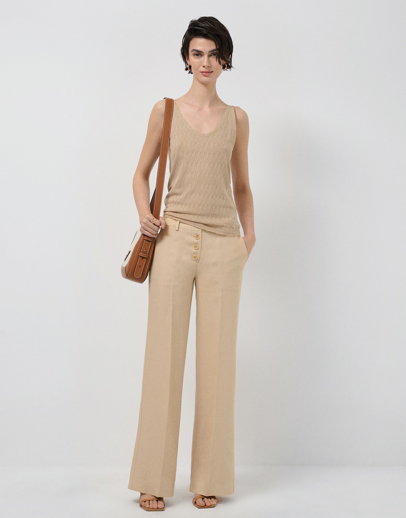 Beige knit T-shirt with straps