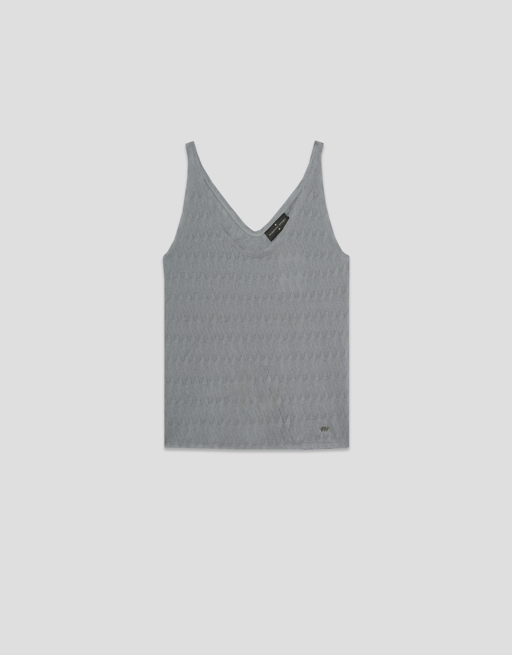 "Gray knit T-shirt with straps