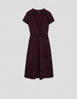 Burgundy short-sleeved wrap midi dress