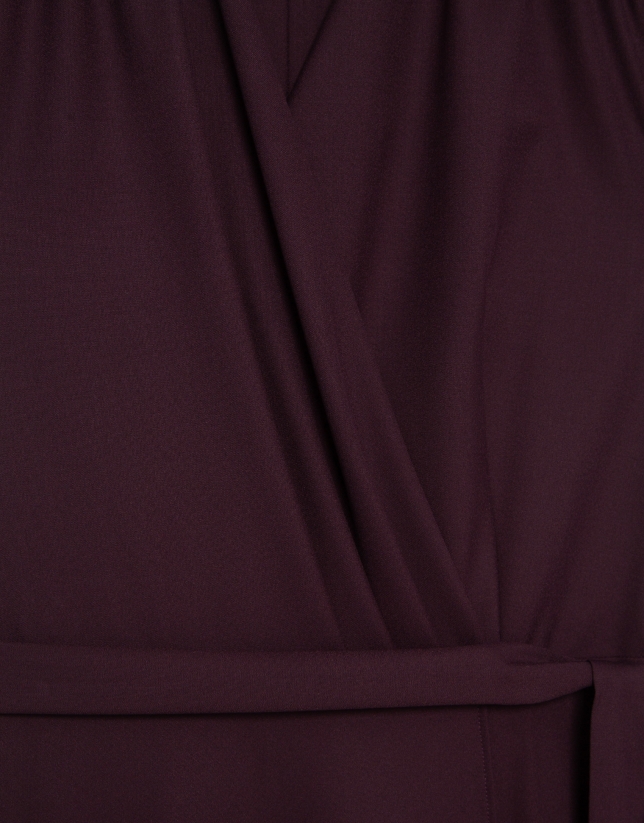 Burgundy short-sleeved wrap midi dress