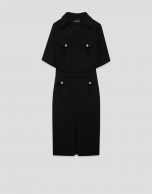 Black short-sleeved dress with flap pockets