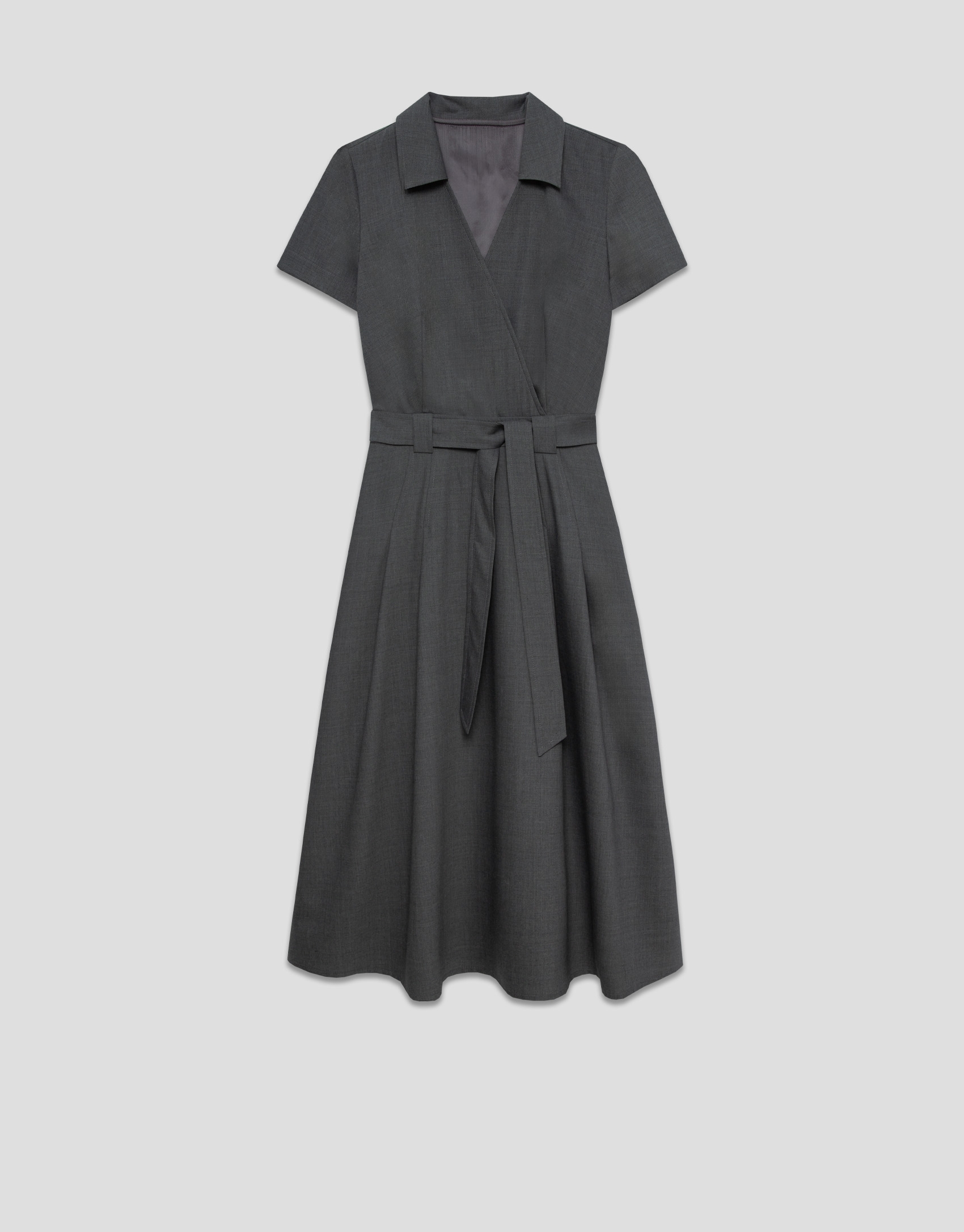 Vestido midi de manga corta cruzado gris