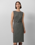 Sleeveless dress with gray micro-pattern belt