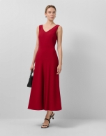 Red crepe halterneck midi dress