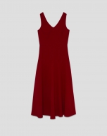 Red crepe halterneck midi dress