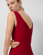 Red crepe halterneck midi dress