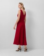 Red crepe halterneck midi dress
