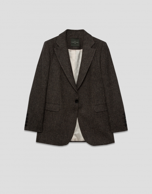 Blazer un botón lana Shetland espiga marrón